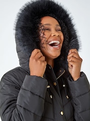 Roman Black Petite Faux Fur Hood Puffer Jacket - Image 2 of 5