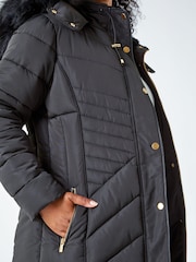 Roman Black Petite Faux Fur Hood Puffer Jacket - Image 5 of 5
