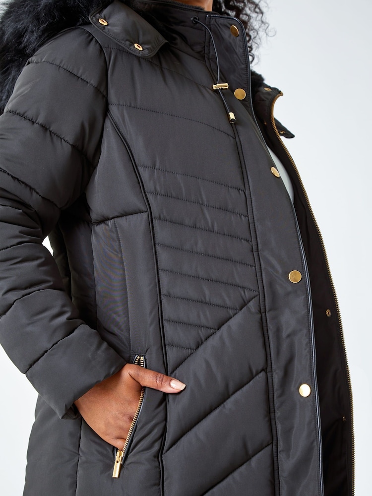Roman Black Petite Faux Fur Hood Puffer Jacket - Image 5 of 5