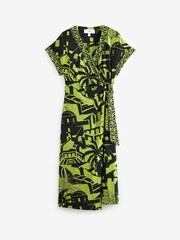 Khaki Green Scenic V-Neck Wrap Short Sleeve Trim Midi Dress - Image 6 of 6