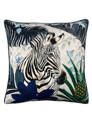 Riva Paoletti Multicolour Kala Zebra Printed Velvet Cushion - Image 1 of 4