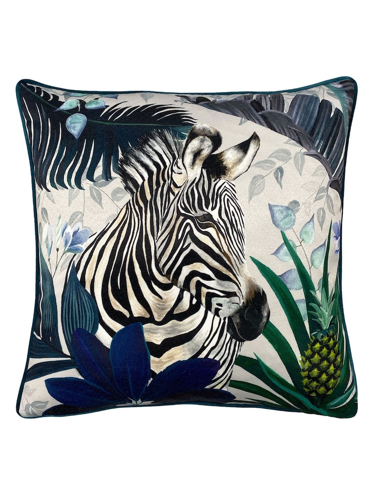 Riva Paoletti Multicolour Kala Zebra Printed Velvet Cushion - Image 1 of 4
