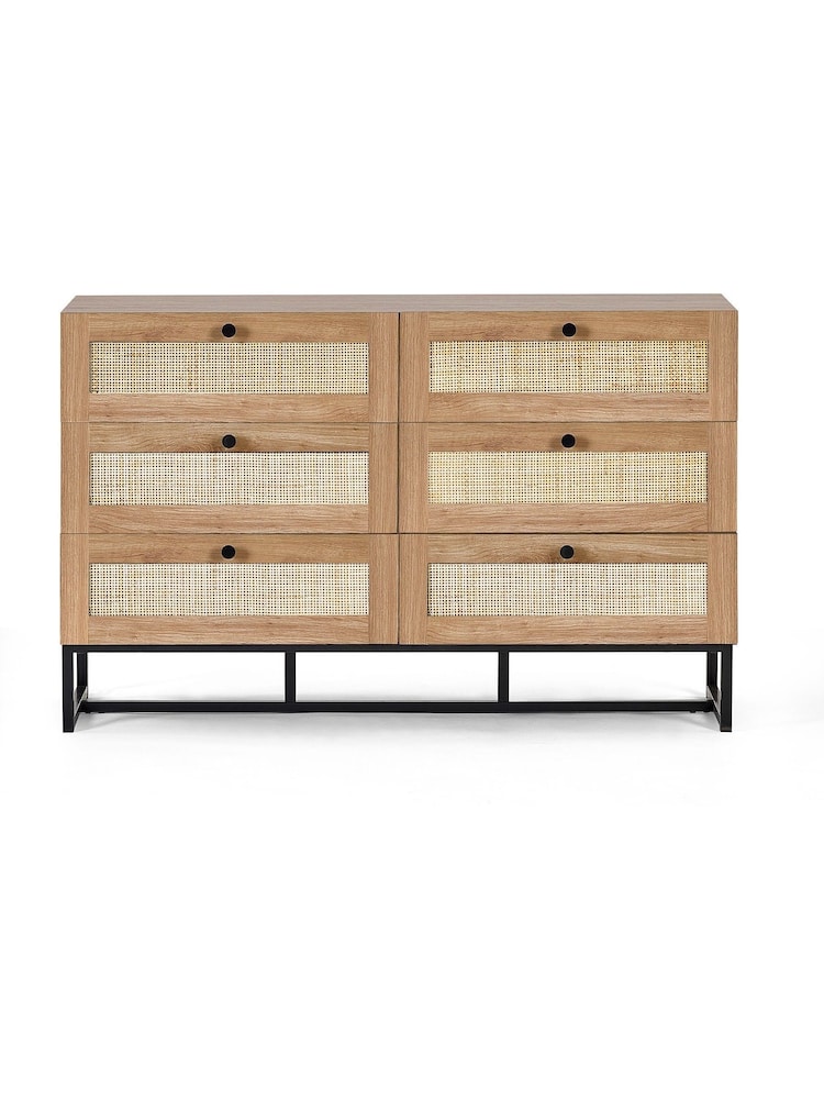 Julian Bowen Brown Padstow Rattan 6 Drawer Chest - Image 2 of 4