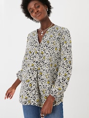 FatFace Betty Black Mono Floral Longline Top - Image 1 of 4