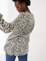 FatFace Betty Black Mono Floral Longline Top - Image 2 of 4