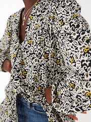 FatFace Betty Black Mono Floral Longline Top - Image 3 of 4