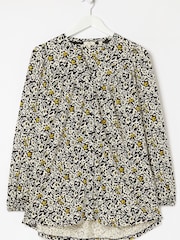 FatFace Betty Black Mono Floral Longline Top - Image 4 of 4