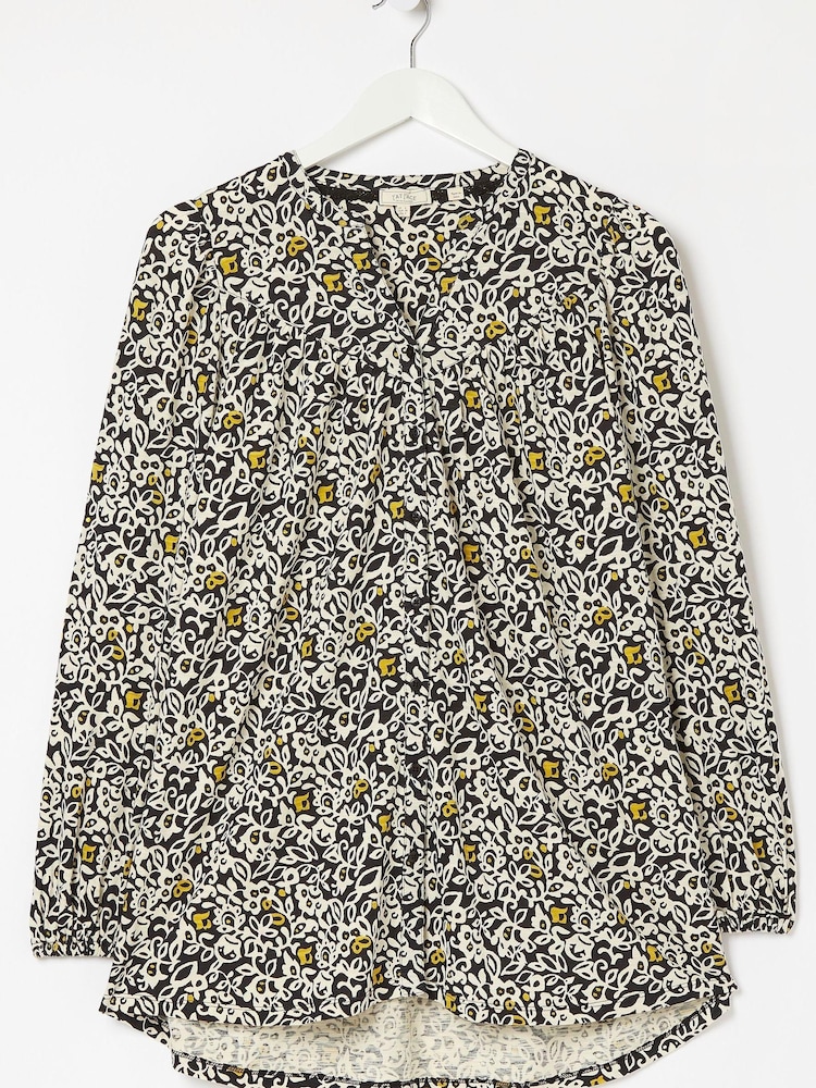 FatFace Betty Black Mono Floral Longline Top - Image 4 of 4
