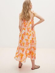 Oliver Bonas Orange Floral Print Midi Dress - Image 2 of 8