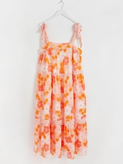 Oliver Bonas Orange Floral Print Midi Dress - Image 3 of 8