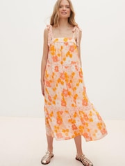 Oliver Bonas Orange Floral Print Midi Dress - Image 8 of 8