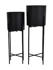 Libra Set of 2 Black Clyde Indoor Planters On Stands - Image 2 of 4