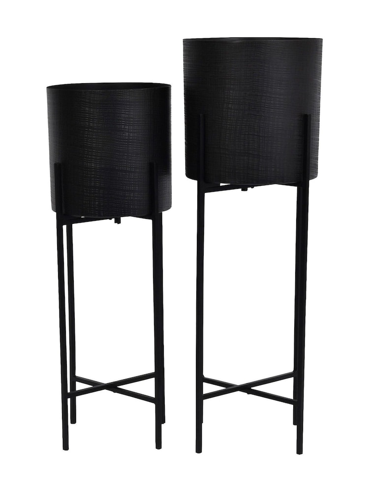 Libra Set of 2 Black Clyde Indoor Planters On Stands - Image 2 of 4