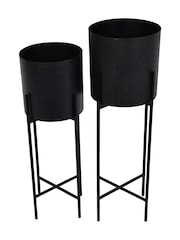 Libra Set of 2 Black Clyde Indoor Planters On Stands - Image 3 of 4