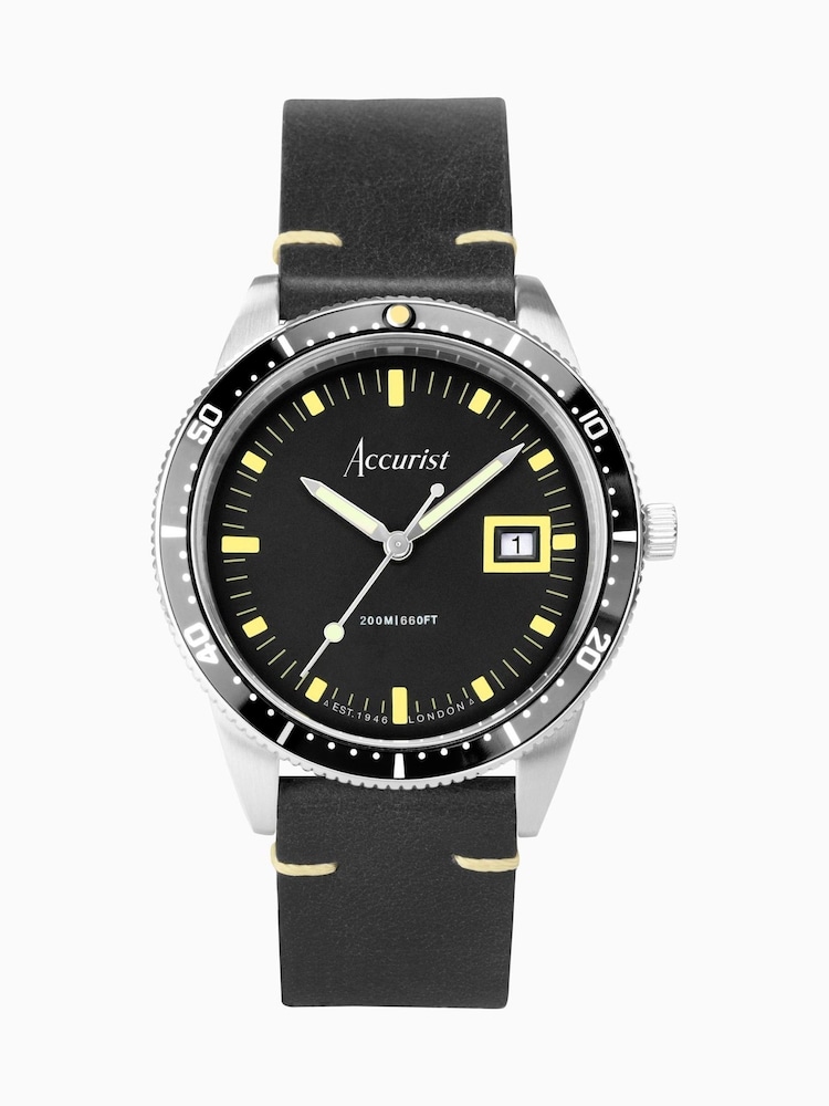 Accurist Mens Dive Black Leather Strap Analogue Watch - Image 1 of 5