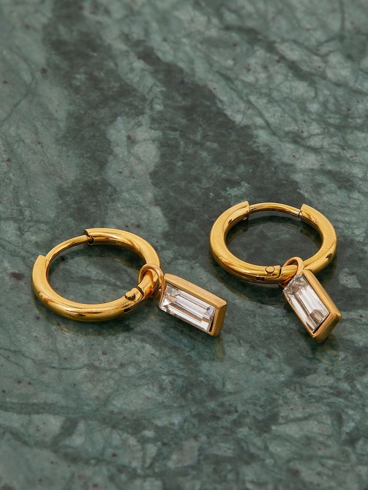 Accessorize White Stainless Steel Baguette Crystal Drop Hoops - Image 1 of 2