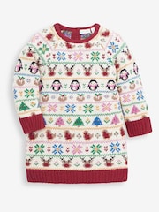 JoJo Maman Bébé Cream Christmas Fair Isle Knitted Dress - Image 1 of 2