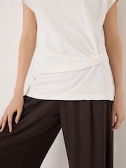 Hush White Amira Knot Detail Cotton T-Shirt - Image 2 of 5