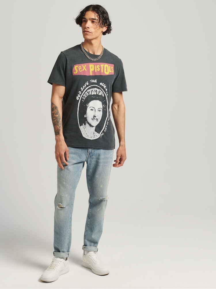 Superdry Black White Sex Pistols Limited Edition Band T-Shirt - Image 1 of 3