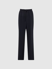 Reiss Navy Hailey Wide Petite Wide Leg Pull On Trousers - Image 2 of 7