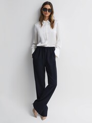 Reiss Navy Hailey Wide Petite Wide Leg Pull On Trousers - Image 3 of 7