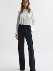 Reiss Navy Hailey Wide Petite Wide Leg Pull On Trousers - Image 7 of 7