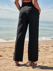 Black Linen Blend Wide Leg Trousers - Image 1 of 5