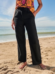 Black Linen Blend Wide Leg Trousers - Image 2 of 5
