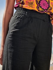 Black Linen Blend Wide Leg Trousers - Image 3 of 5