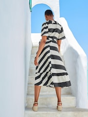 Ecru/Black Stripe Wrap Midi Summer Dress - Image 2 of 5