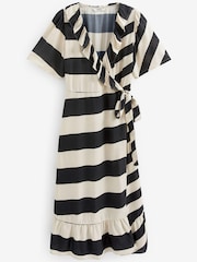 Ecru/Black Stripe Wrap Midi Summer Dress - Image 5 of 5