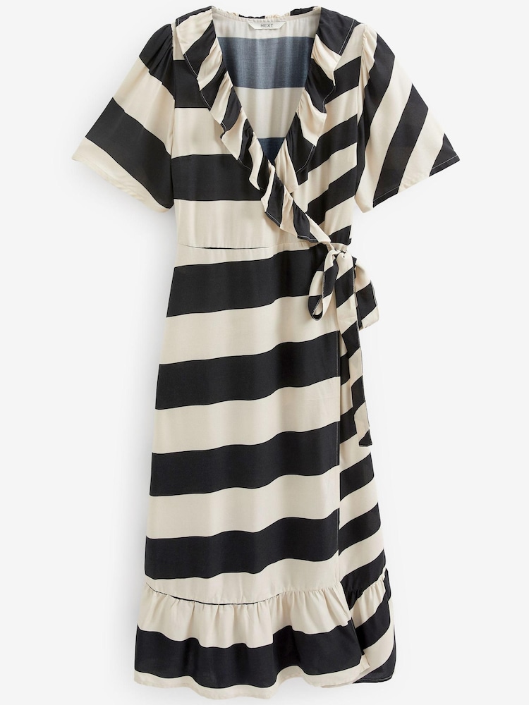 Ecru/Black Stripe Wrap Midi Summer Dress - Image 5 of 5