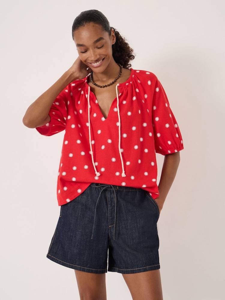 Hush Red Alaria Printed Balloon Sleeve Blouse - Image 1 of 5