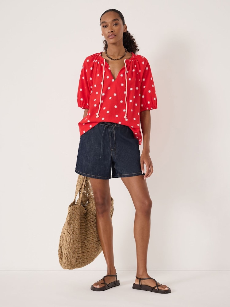 Hush Red Alaria Printed Balloon Sleeve Blouse - Image 2 of 5