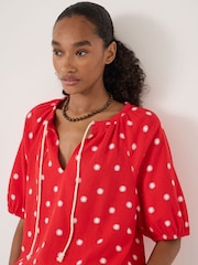 Hush Red Alaria Printed Balloon Sleeve Blouse - Image 4 of 5