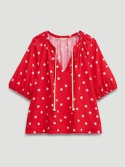 Hush Red Alaria Printed Balloon Sleeve Blouse - Image 5 of 5
