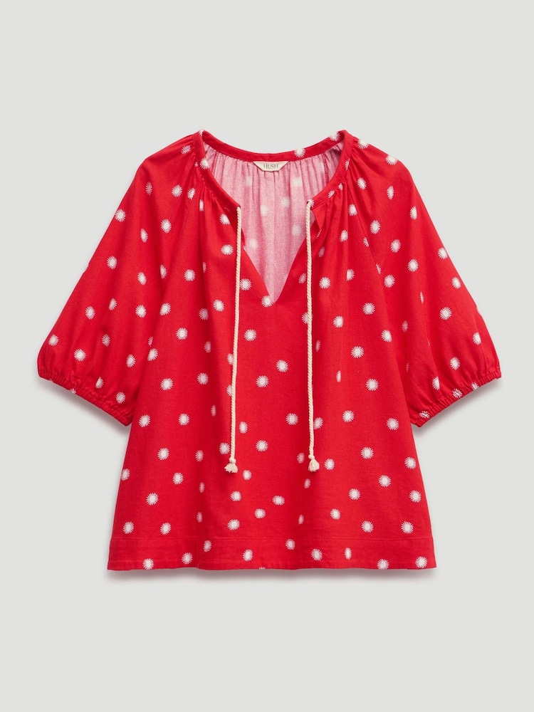 Hush Red Alaria Printed Balloon Sleeve Blouse - Image 5 of 5