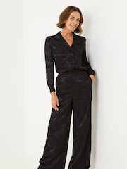 FatFace Jacquard Wide Leg Black Trousers - Image 1 of 5
