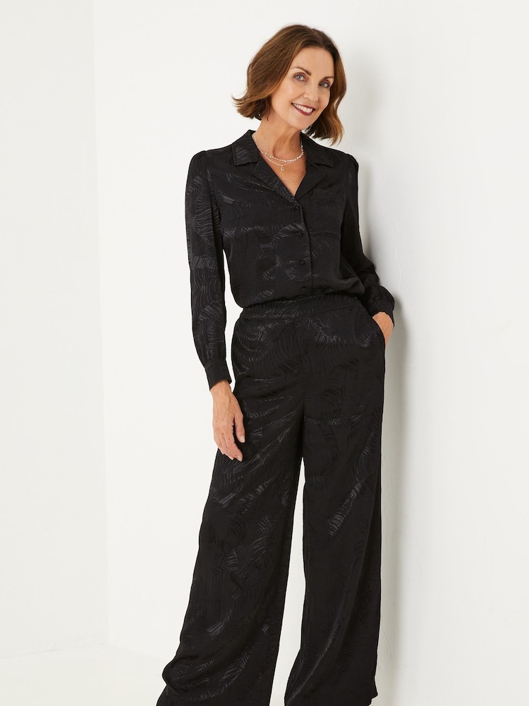 FatFace Jacquard Wide Leg Black Trousers - Image 1 of 5