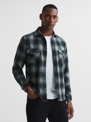Reiss Charcoal Alves Button Through Check Overshirt - Image 1 of 6