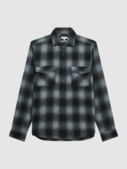 Reiss Charcoal Alves Button Through Check Overshirt - Image 2 of 6