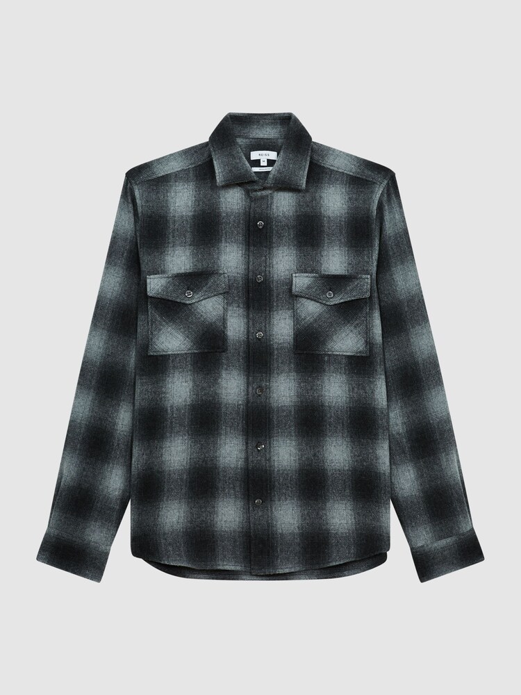 Reiss Charcoal Alves Button Through Check Overshirt - Image 2 of 6