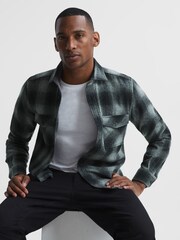 Reiss Charcoal Alves Button Through Check Overshirt - Image 4 of 6