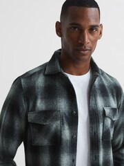 Reiss Charcoal Alves Button Through Check Overshirt - Image 6 of 6