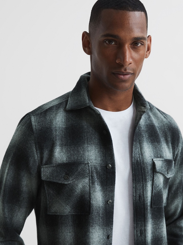 Reiss Charcoal Alves Button Through Check Overshirt - Image 6 of 6