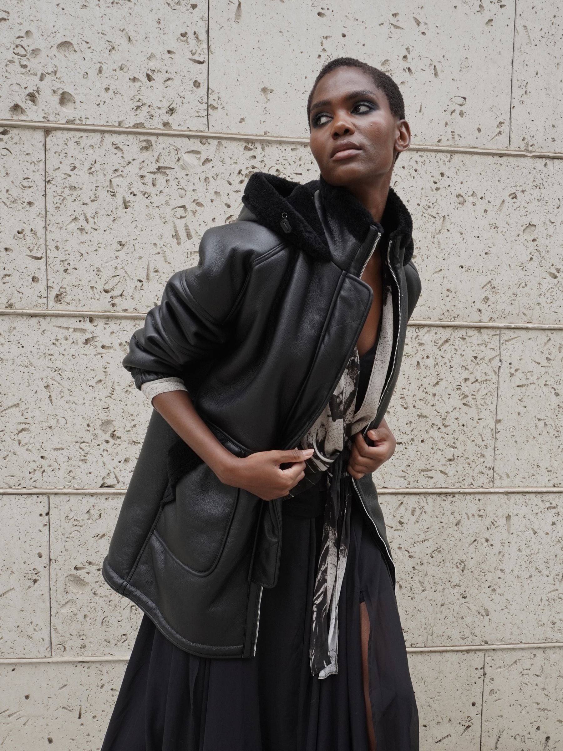 Religion funnel neck coat in black on sale