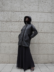 Religion Black Shearling and Leather Look Globe Coat with Hood - Image 2 of 2