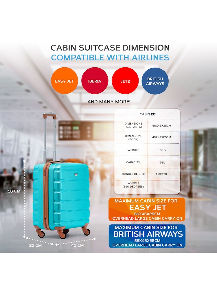 Flight Knight 56x45x25cm EasyJet Overhead 4 Wheel ABS Hard Case Cabin Carry On Hand Luggage - Image 3 of 7