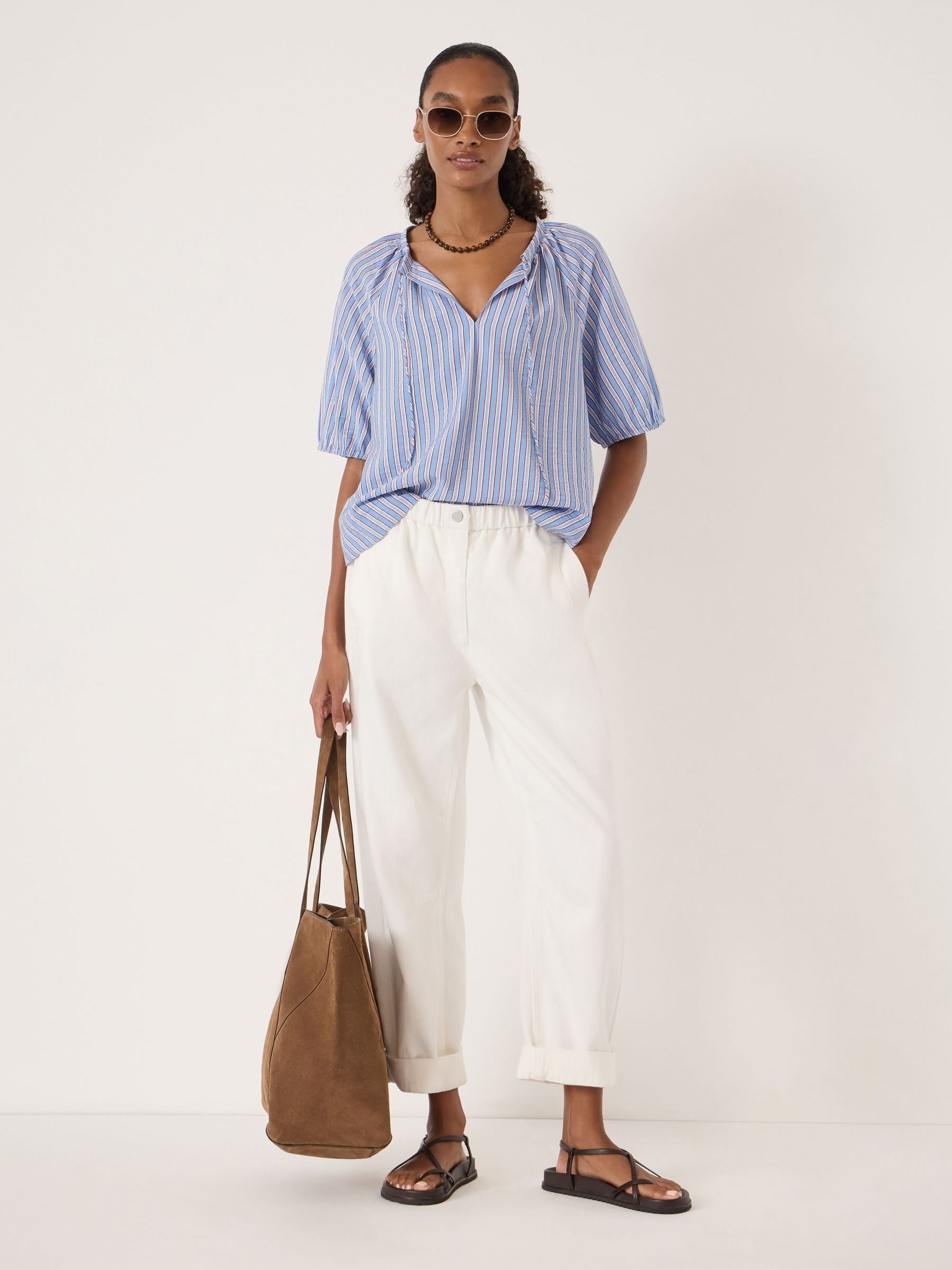 Buy Hush Red/Blue Stripe Beatrix Balloon Sleeve Air Flow Blouse
