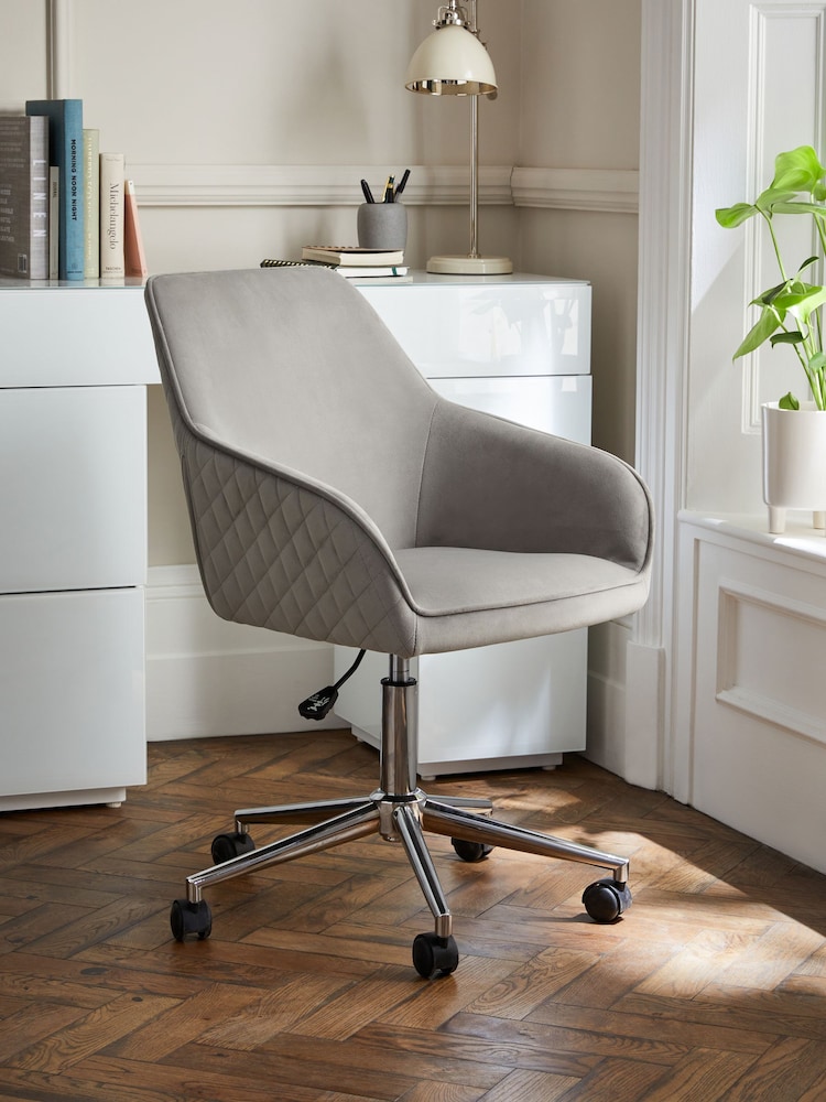 Soft Velvet Mid Grey Hamilton Chrome Leg Quilted Office Chair - Image 1 of 7